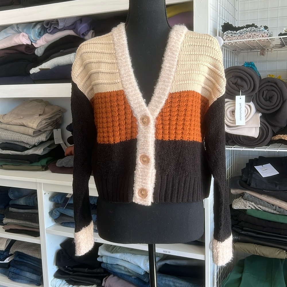 525 mixed media multi color cardigan